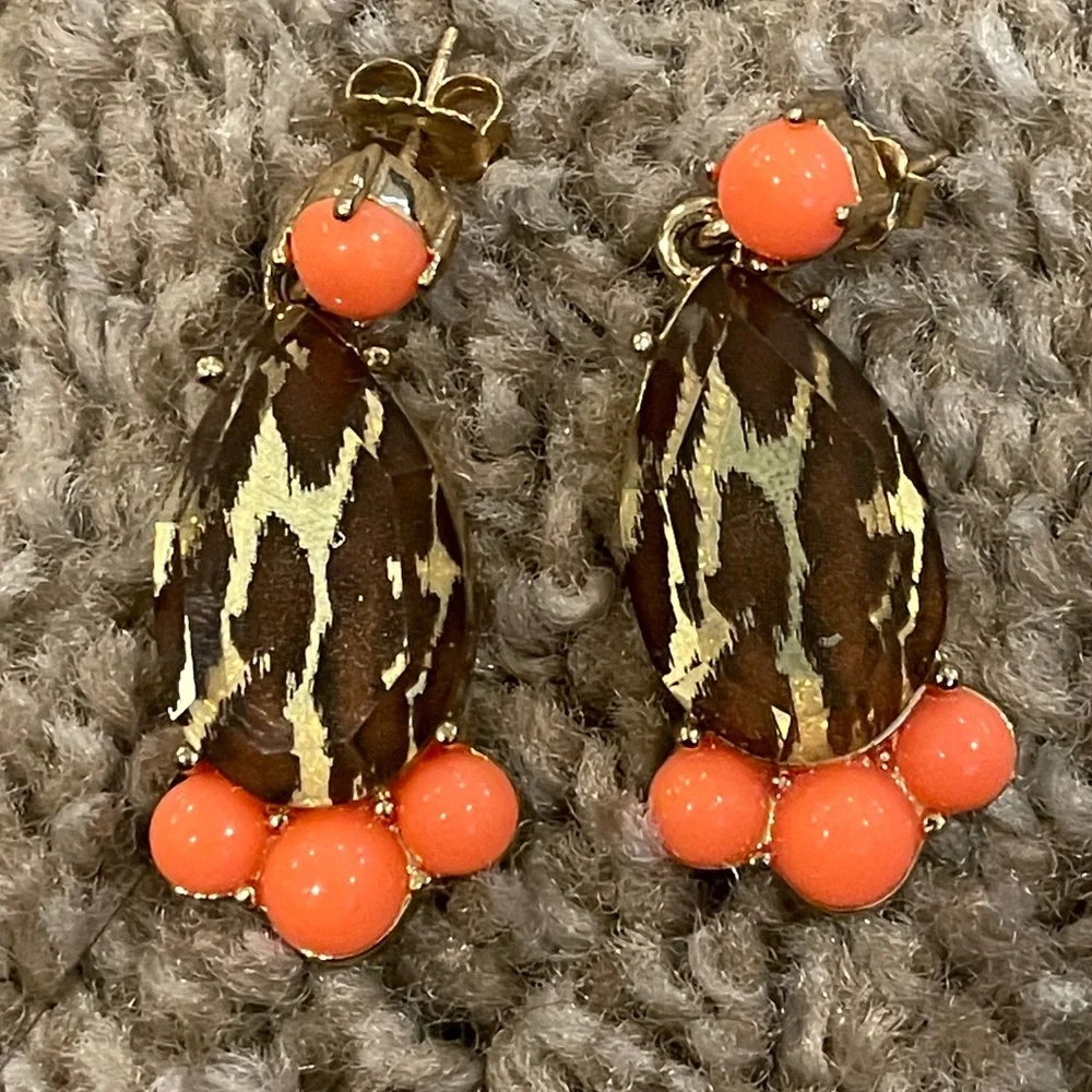 Kate Spade drop leopard/orange earrings - Picture 1 of 1